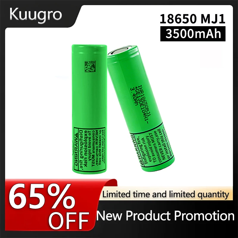 

Kuugro 18650 Lithium Battery 3500mAh 3.7V Discharge 12A Original INR18650 MJ1 18650 Rechargeable Battery for Power Tools Pack