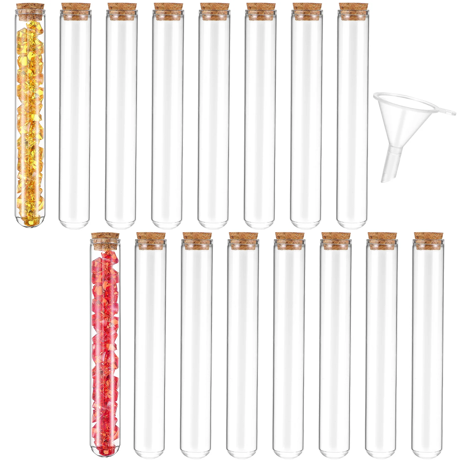 

16Pcs Glass Test Tubes Cork Stoppers Clear Sealing Bottles Funnel Ideal for Experiments Party Candy Storage Bath Salts DIY