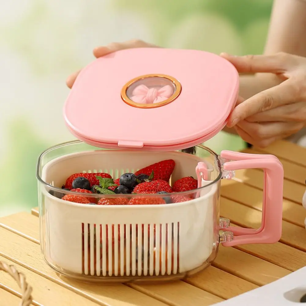 Thickened Large Drain Basket with Lid Foldable Handle Food Grade Vegetable Water Filter Leakproof with Small Forks