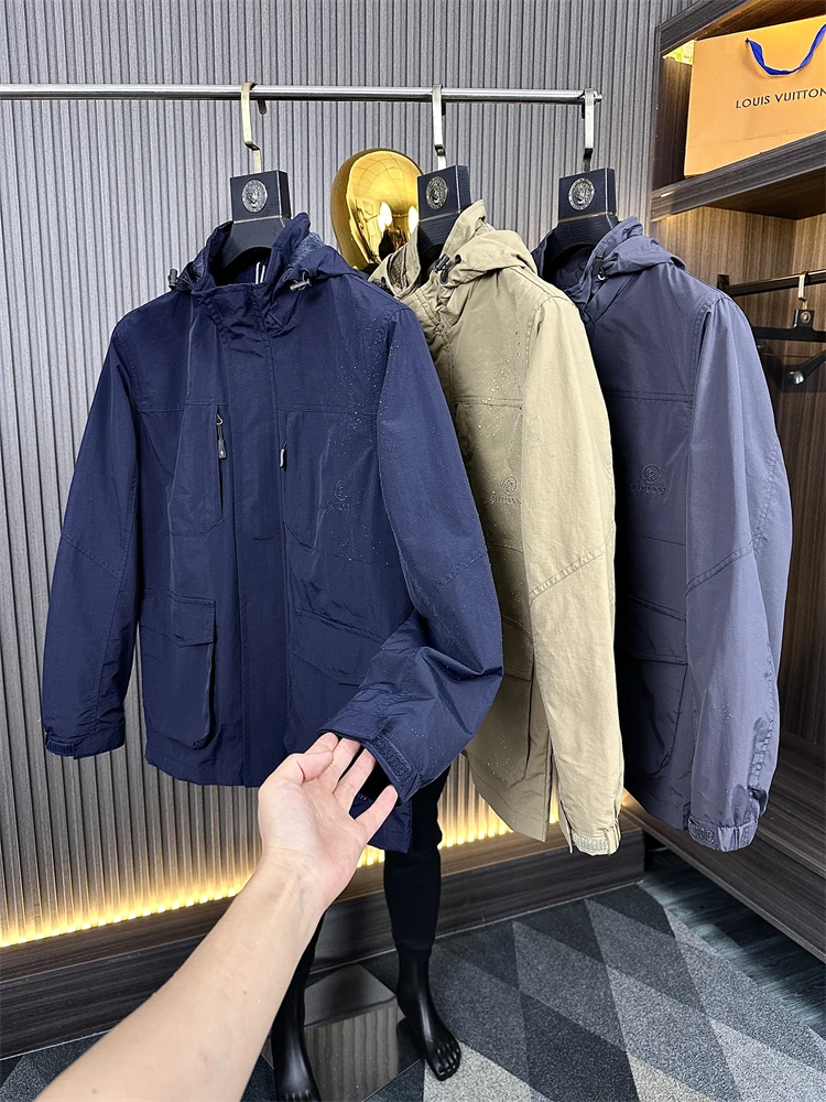 

Men's Outdoor Climbing Soft Jacket Pure Color Embroidery Hooded Autumn Winter Workwear Casual Loose Fit Fashion Urban