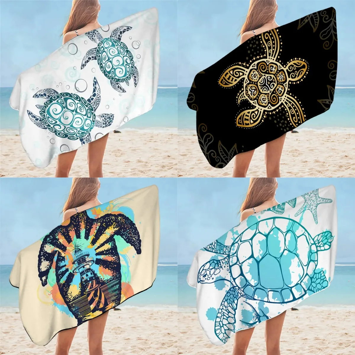 

Turtle Bath Towels for Bathroom Tortoise Microfiber Beach Towel for Adults Kids Cartoon Animal Blanket Serviette Plage