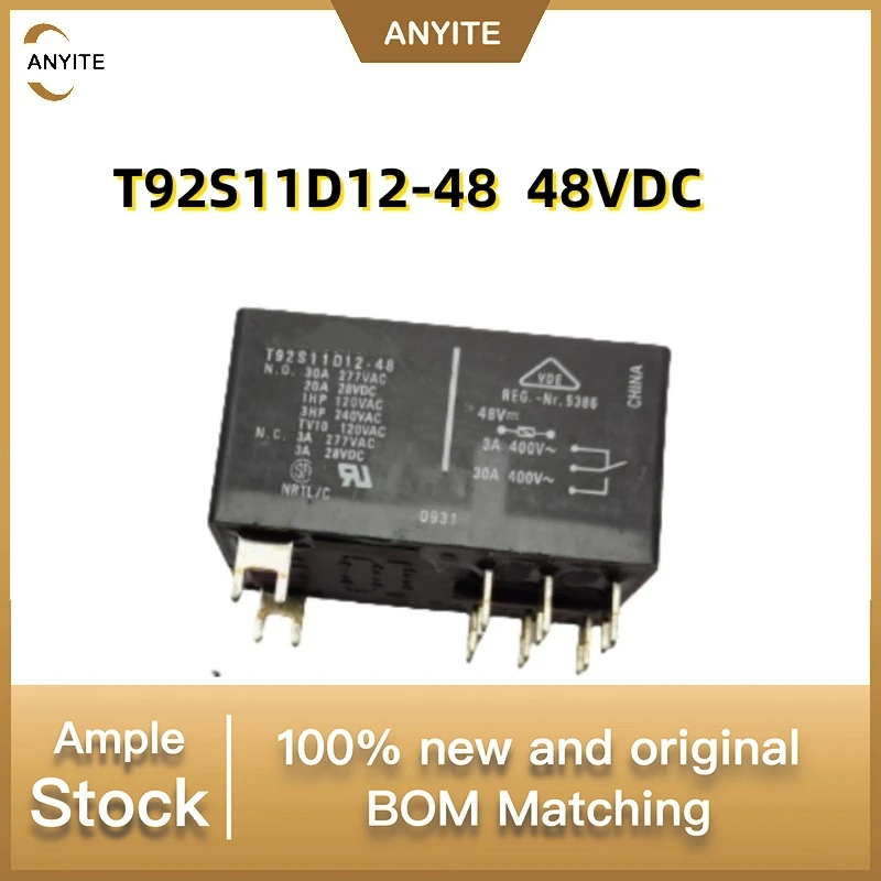 

New 2Pcs/LOT T92S11D12-48 48VDC T92S11D12 30A 8PIN