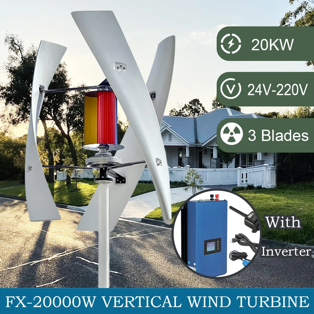 

Generator 20KW Wind Turbine Vertical Axis Maglev Plant High Voltage 24V 48V 96V 220V With Hybrid Charge Controller For Home Use