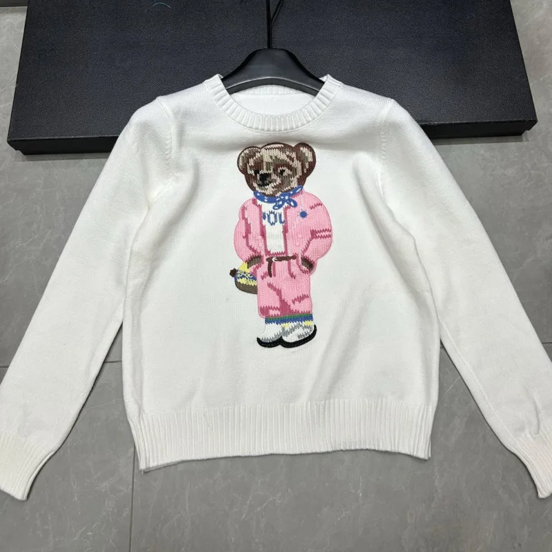 عالية الجودة ضوء الفاخرة الفرنسية الدب المطرزة محبوك سترة للنساء موضة جديدة عادية فضفاض البلوز القمم تسحب فام