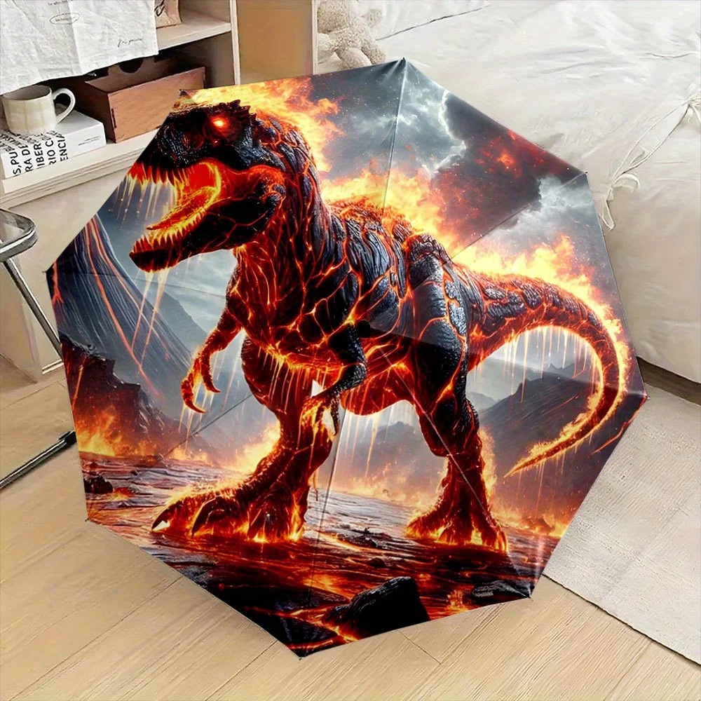 

Fiery Dinosaur in Volcanic Eruption Folding Umbrella - Automatic Open/Close, 8-Rib Sturdy Frame, Portable Compact Travel Umbre