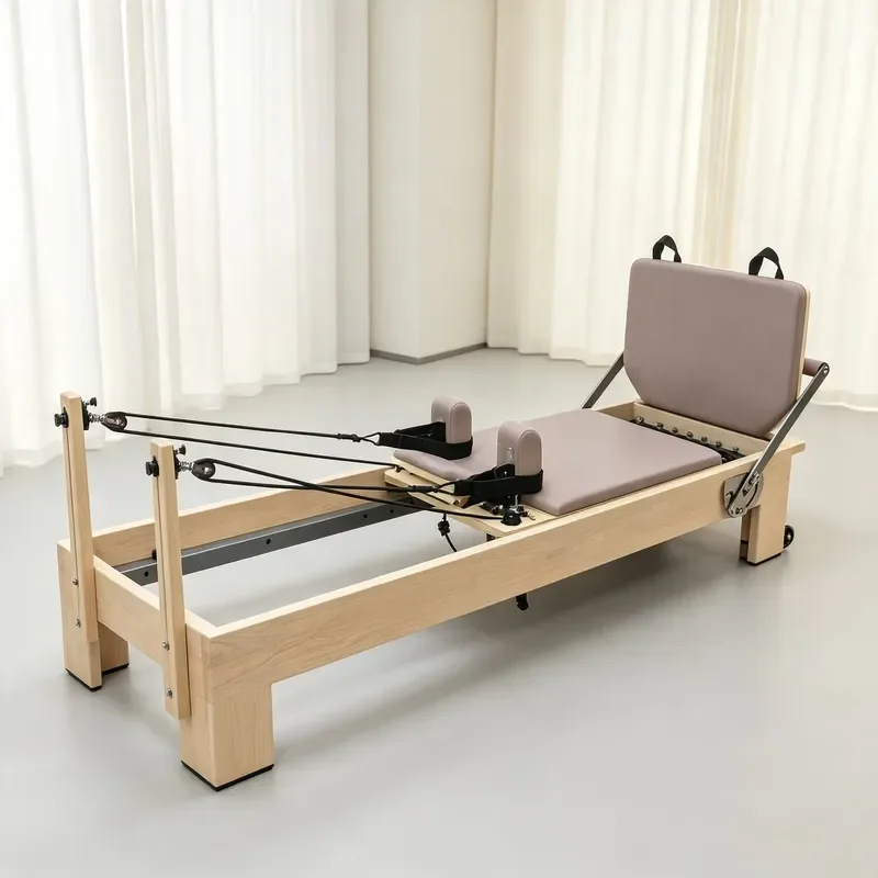 All-in-one Home Workout System,Pilates Reformer with Oak Frame, Polyurethane Leather, High-density Foam, and Yoga