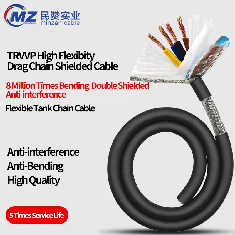 100m TRVVP High Flexible Shielded Sheathed Wire Cable 24 20 18 17 15 AWG 7 8 10 12 16 20 24 Core Insulated Drag Chain CNC Wire