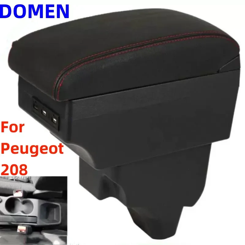 

For Peugeot 208 Car Armrest box Interior Parts Car Central Content With Retractable Cup Hole Large Space Dual Layer USB