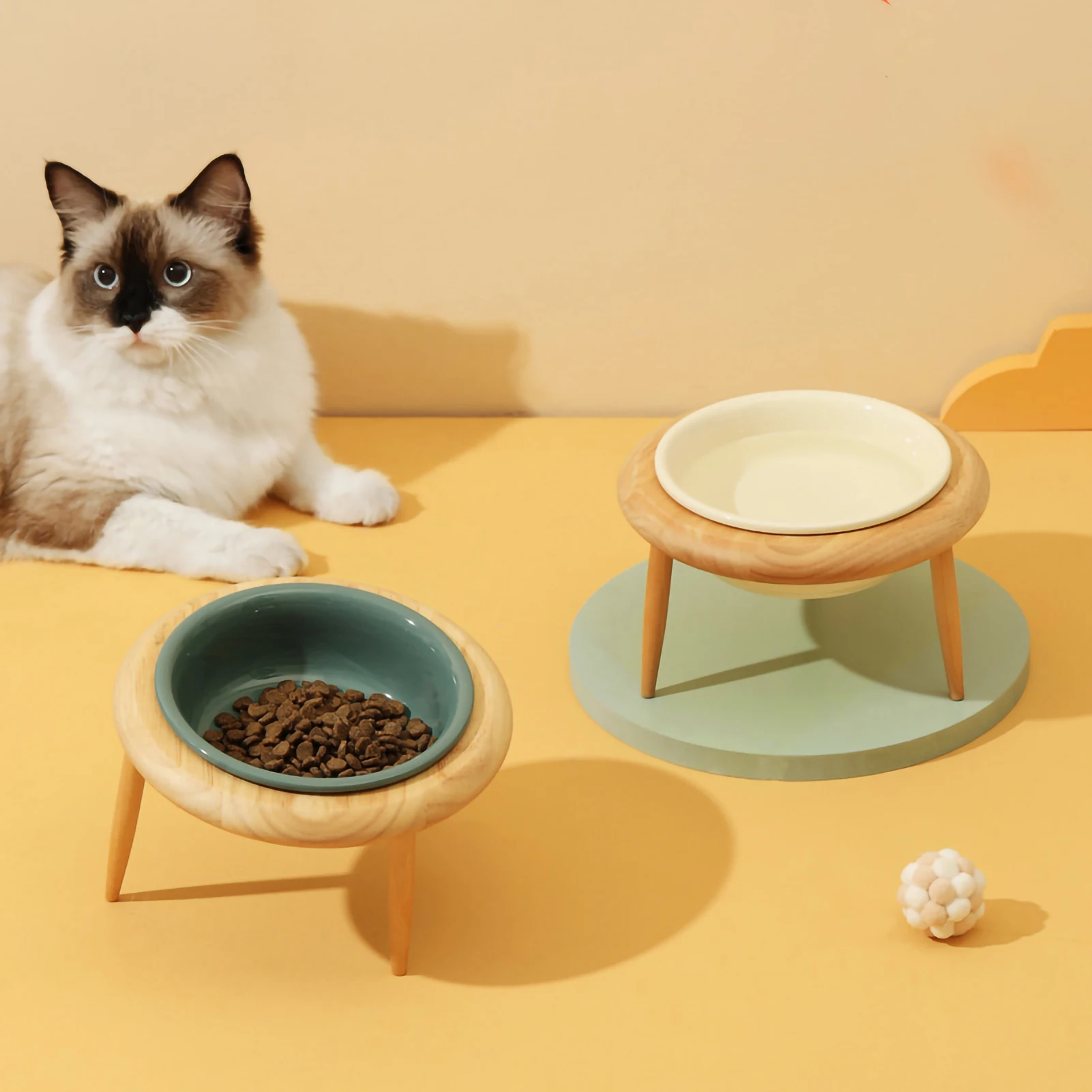 Ceramic UFO Cat Bowl High Foot Protection Cervical Spine Cat Food Bowl Cat Basin Drinking Water Bowl Pet Snack Ceramic Bowl