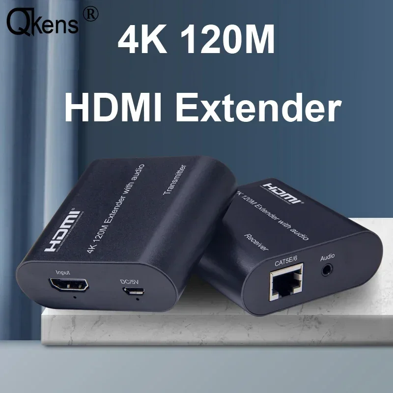 4K 120m HDMI Extender via Cat5e Cat6 RJ45 Ethernet Network Cable Audio Video Converter for PS4 DVD STB Laptop PC To TV Projector