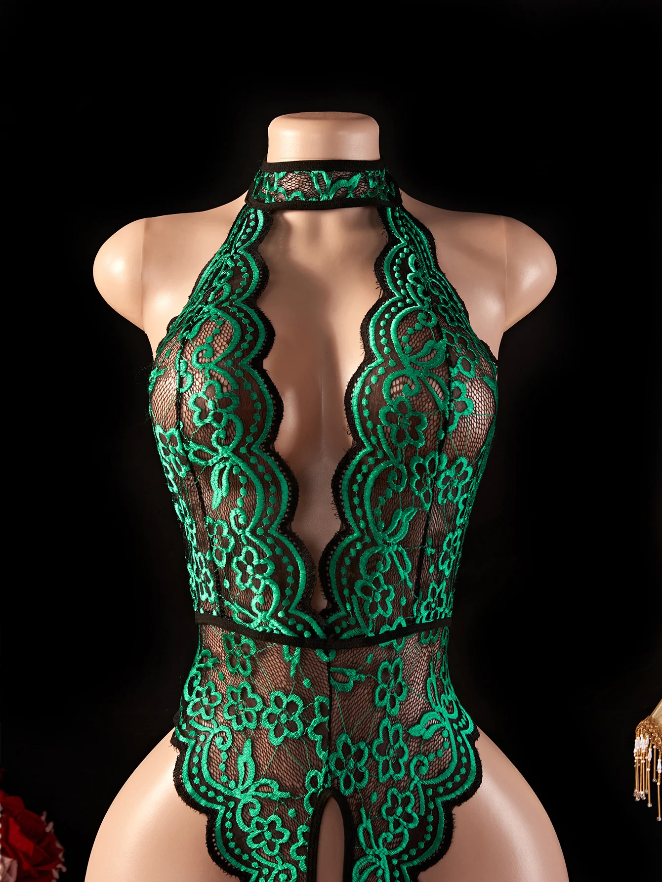 مثير الملابس الداخلية الاباحية تيدي ملابس خاصة شفافة الأخضر إغراء الملابس الداخلية مجموعة النساء Crotchless العميق الخامس مفتوحة الصدرية الجنس بودسوت/ بدلة الجسم المصنوعة من الدانتيل