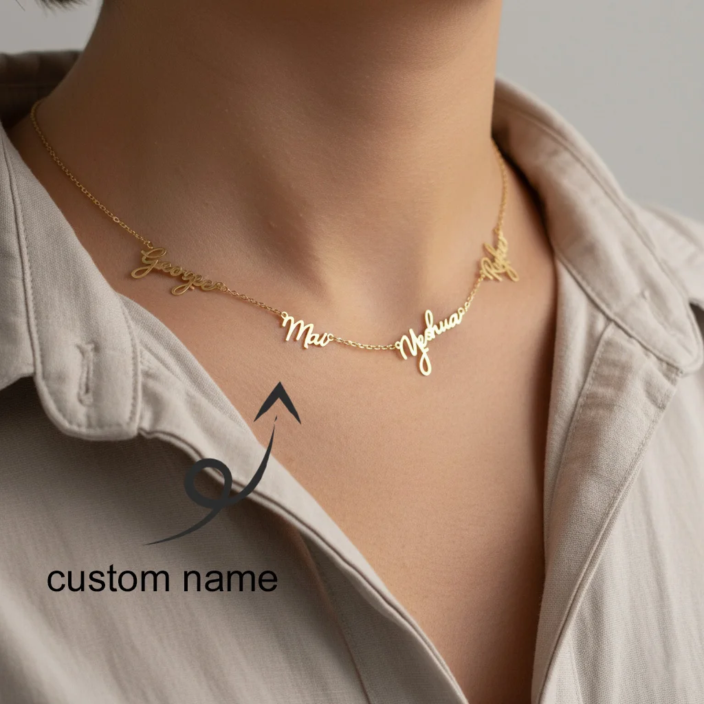 

Personalized Custom 1- 9 Names Necklace Stainless Steel 18K Gold Plated Couple Kids Name Necklace Family Members Name Jewelry