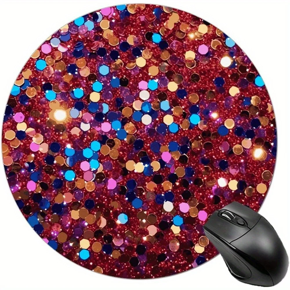 

Glitter patterned round mouse pad, small anti-slip rubber, home and office desktop decoration accessory, washable