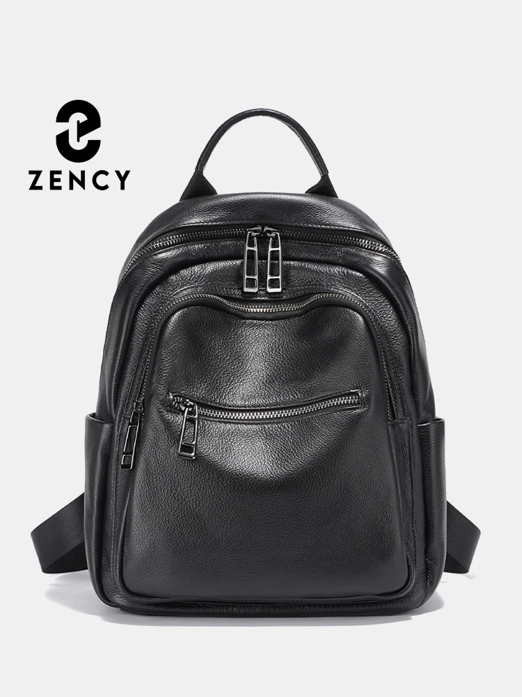 Zency Simple Genuine Leather Backpack For Women Large Capacity Travel Rucksack Knapsack For Ladies Satchel SchoolBag 2024