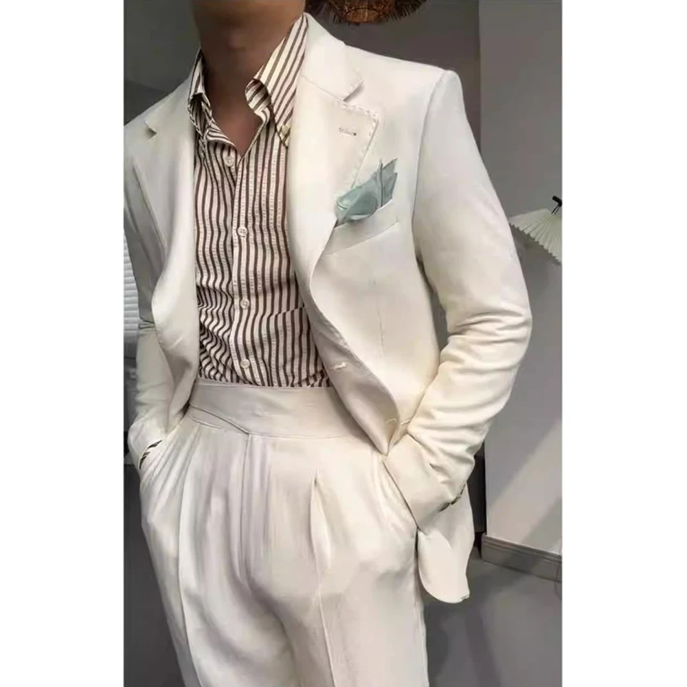 Satin Material Elegant Suits for Men Suit Set Wedding Luxury 2023 Slim Fashion Single Breasted Suit Two-piece Set Blazers Male