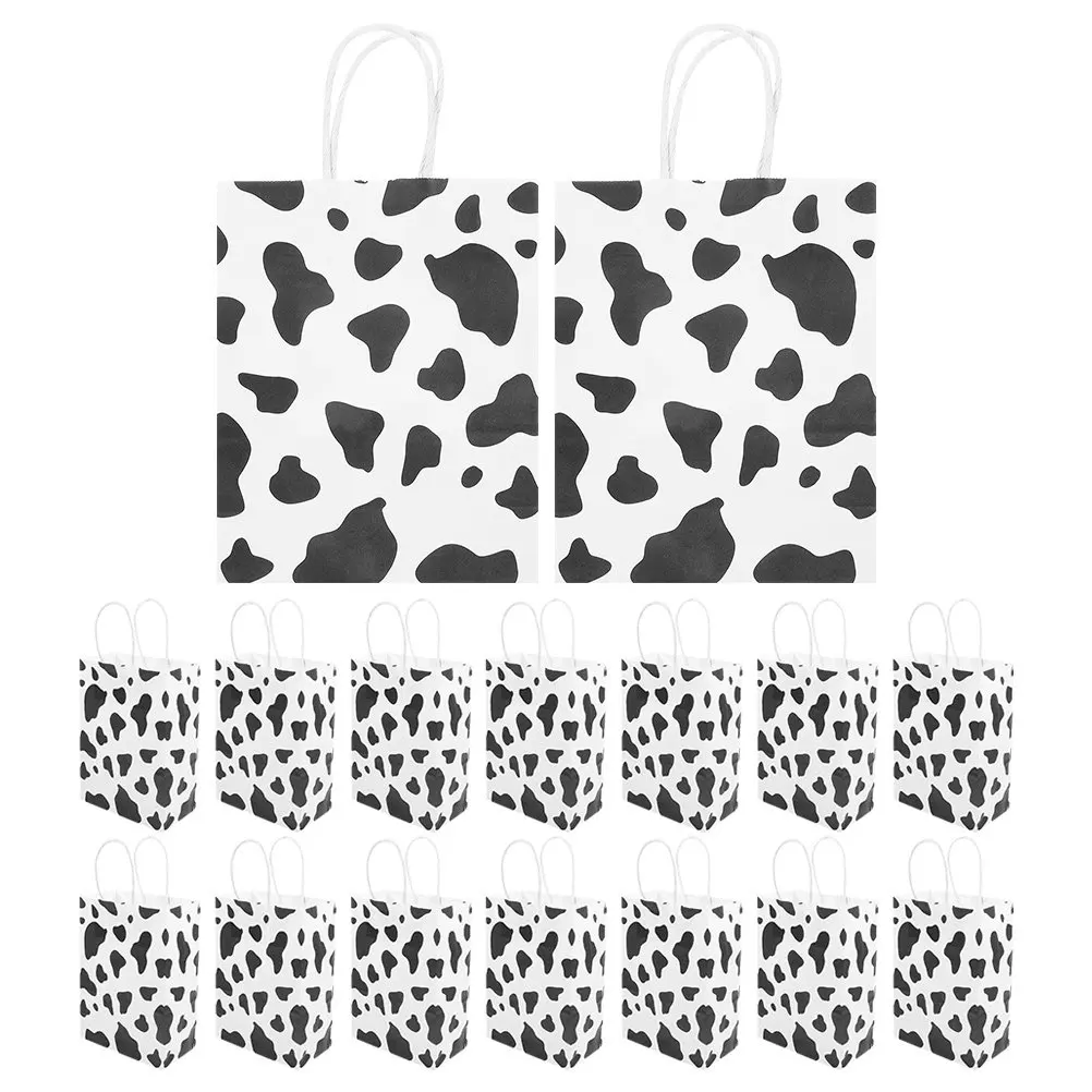 20Pcs Cow Print Paper Bags with Strong Handles Cow Theme Party Favor Bags for Candy Trinkets Jewelry Wrapping Reusable