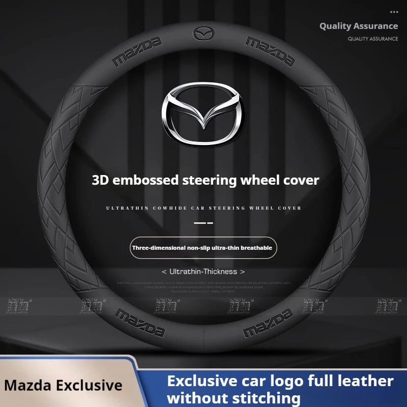 

For Mazda 3 5 6 SKYACTIV Axela Atenza CX30 CX5 CX8 CX9 MX5 RX8 RX7 BT50 Leathe Car Steering Wheel Cove 3D Embossing Accessories