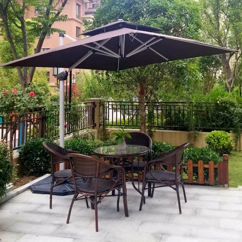 Promotion Outdoor Single Top Round Roman Umbrella Aluminum Frame and Support Sun Umbrella with Base