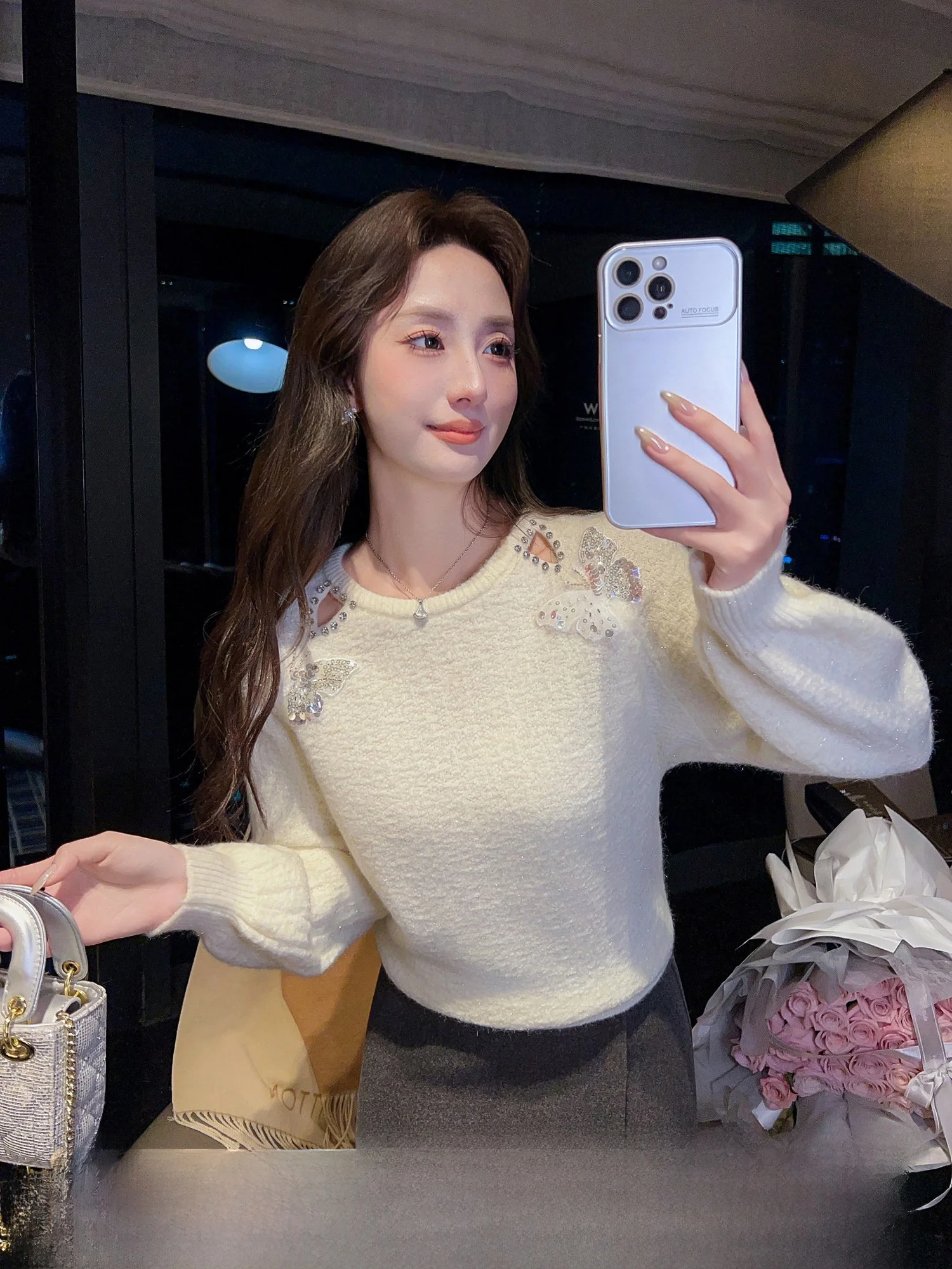 

Зимний свитер Xinzi Zhang: уникальный, красивый, с длинными рукавами, блестящий, с пайетками, во французском стиле, приталенный, эксклюзивно онлайн