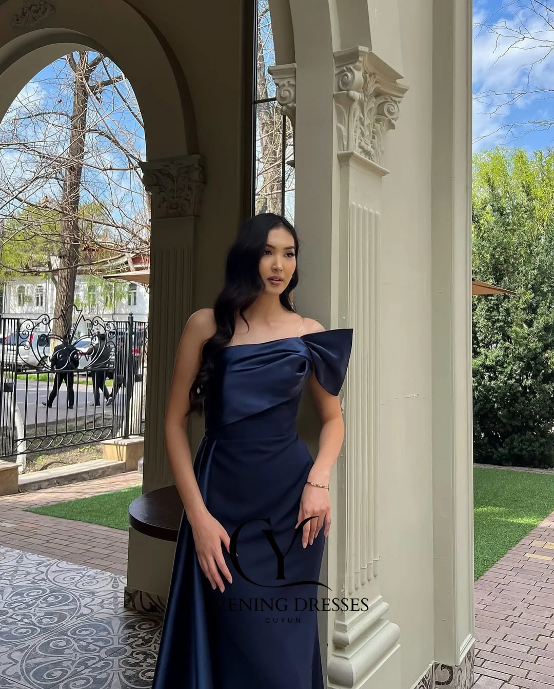 CUYUN-vestidos de noche elegantes de un hombro con tren, vestidos formales para eventos para mujer, vestido largo de fiesta de graduación personalizado con línea A, 2026