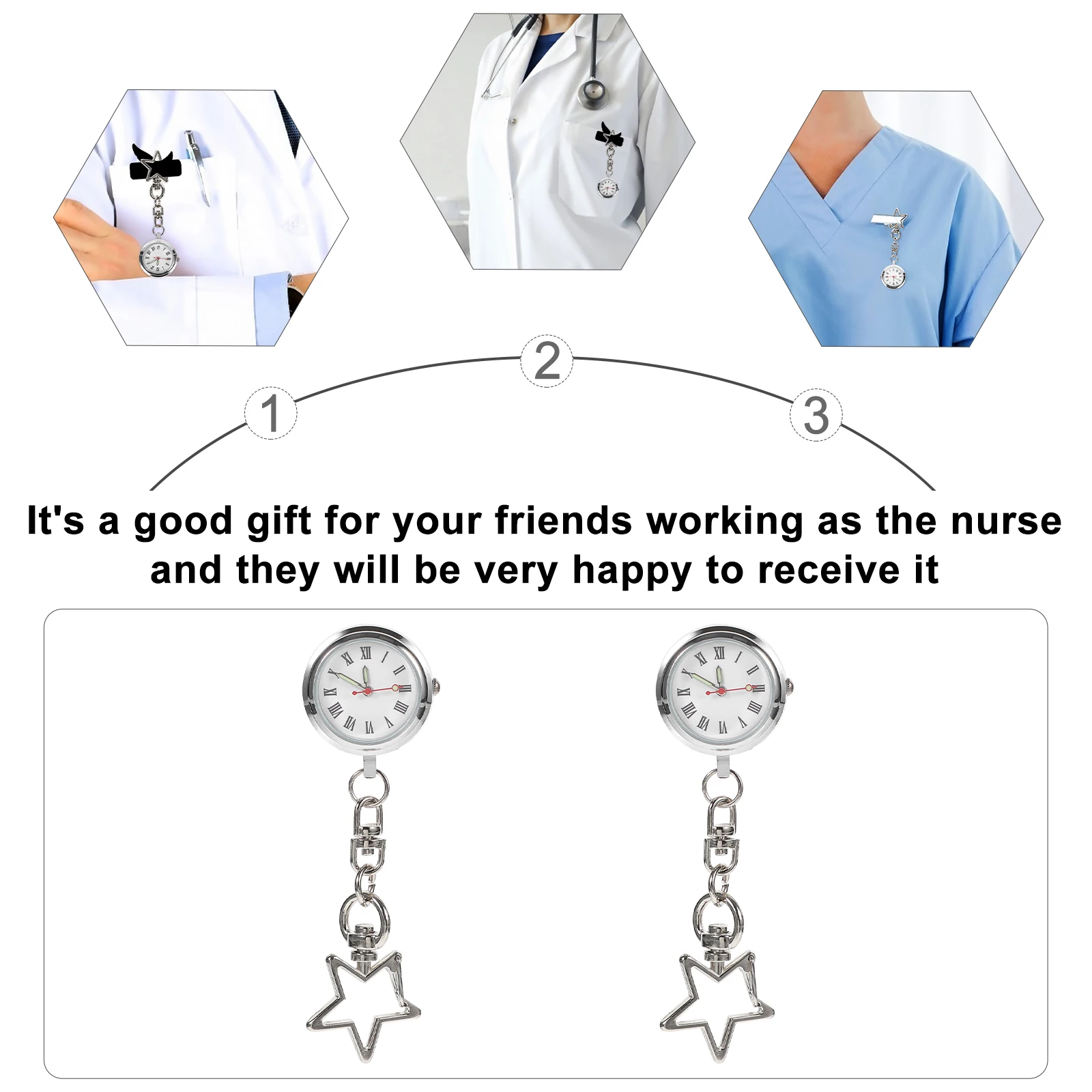

Pocket Convenient Practical Alloy Pocket Nurse Nurse Fob Watch Hanging Clip Doctor Watch Durable Long Use