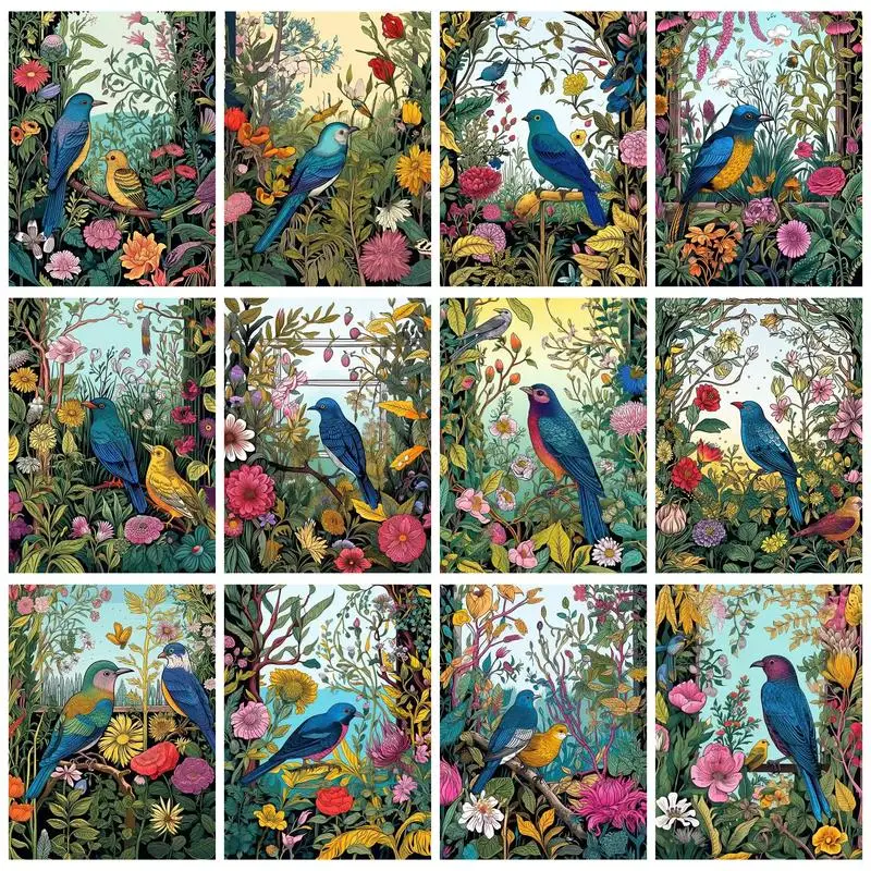 

Картина по номерам RUOPOTY, птицы, Ретро цветок, куст, Оригинальные подарки для ручной работы, картина kil, украшение для гостиной