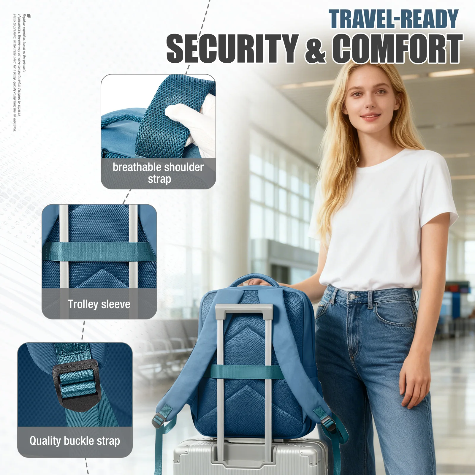 حقيبة ظهر للسفر مضغوطة بالفراغ، حقيبة تخزين الملابس، حقيبة ظهر للطائرة Ryanair مقاس 40 × 30 × 20 حقيبة كمبيوتر محمول، حقيبة ظهر جامعية