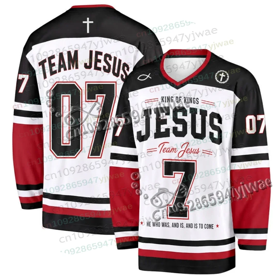 Christianart Jesus No.07 Long Sleeve Hockey Jersey Christmas Cosplay Clothing Faith Biblical Jesey Women Men's Tshirt Clothing