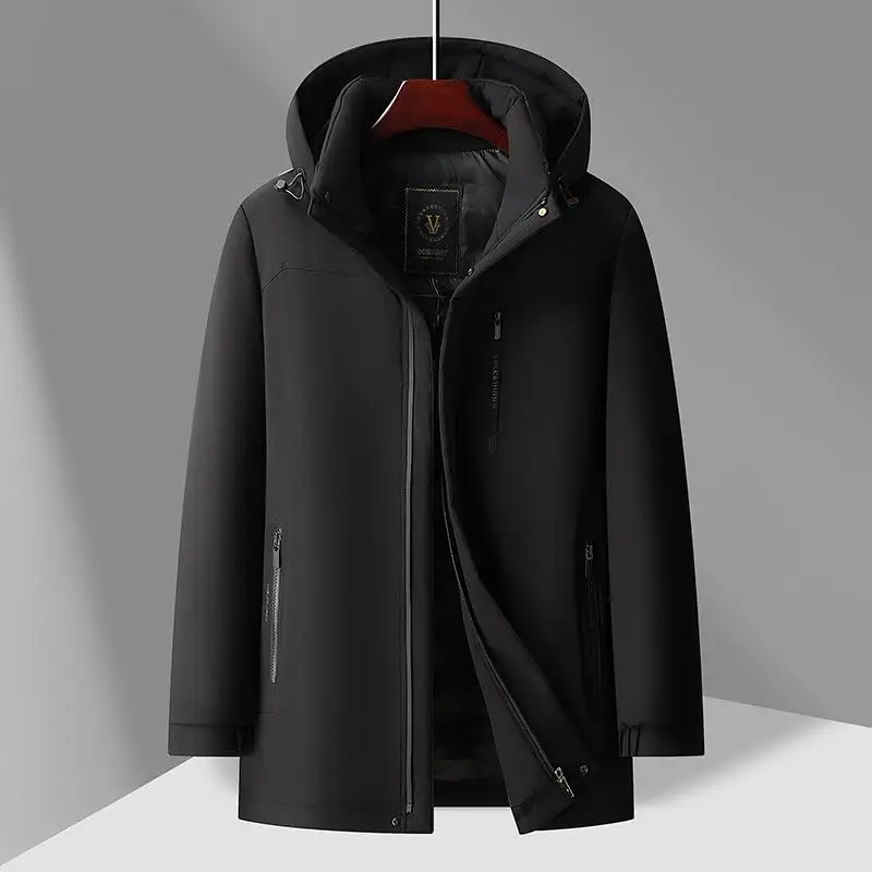 

Осень-зима, новое пальто для папы со съемным капюшоном, хлопковое пальто среднего возраста и ли, мужское длинное пальто на молнии Cl...