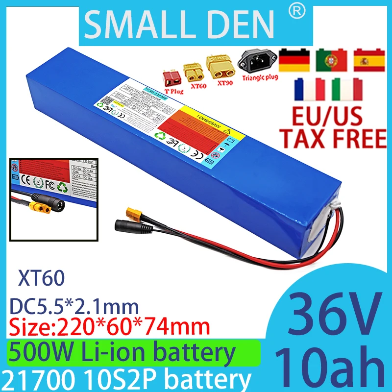 

36V 10Ah 10S2P 21700 lithium battery pack with built-in high-power balanced BMS 500W high-quality battery, rechargeable battery