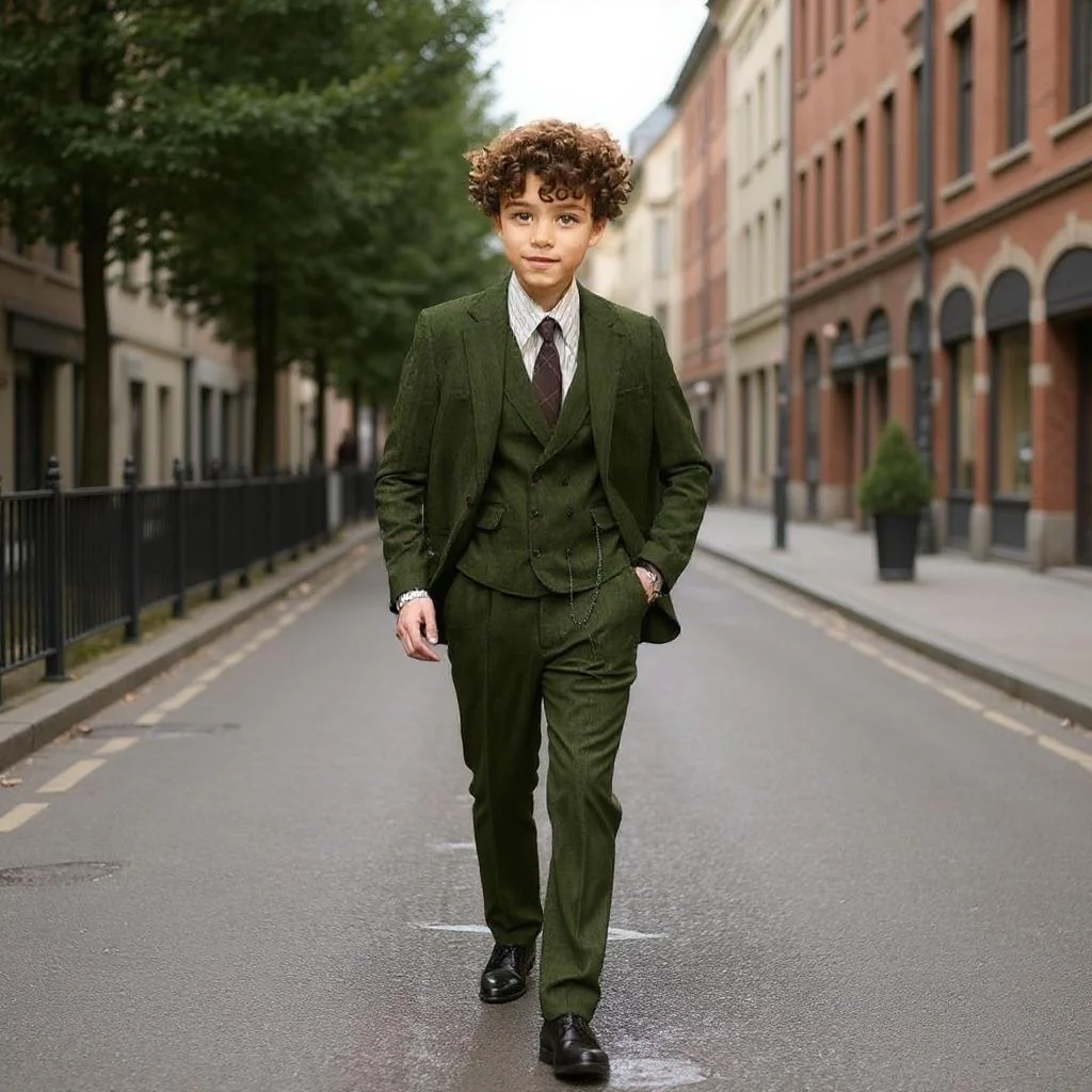 Boys Suits Tweed Herringbone 3 Pieces Formal Kids Wedding Tuxedo Slim Fit Blazer Custom Made Suit Jacket Vest Pants Set