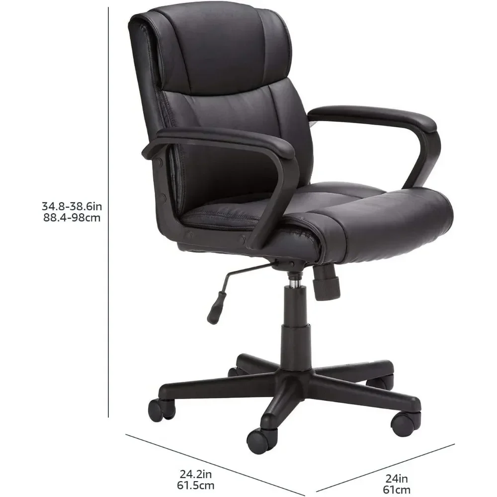 

chair with padded armrests, middle backrest, adjustable, 360 degree rotation 275 pounds capacity black synthetic leather