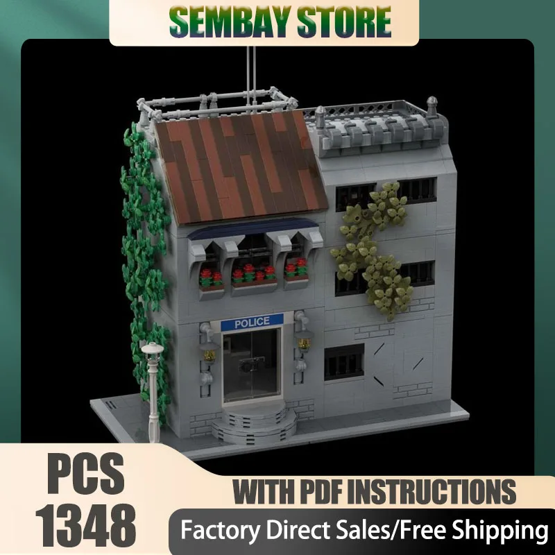 

Модель City Street View Moc, строительные кирпичи, модульная модель полицейского участка, технологические блоки, рождественские игрушки «сделай сам», строительные подарки