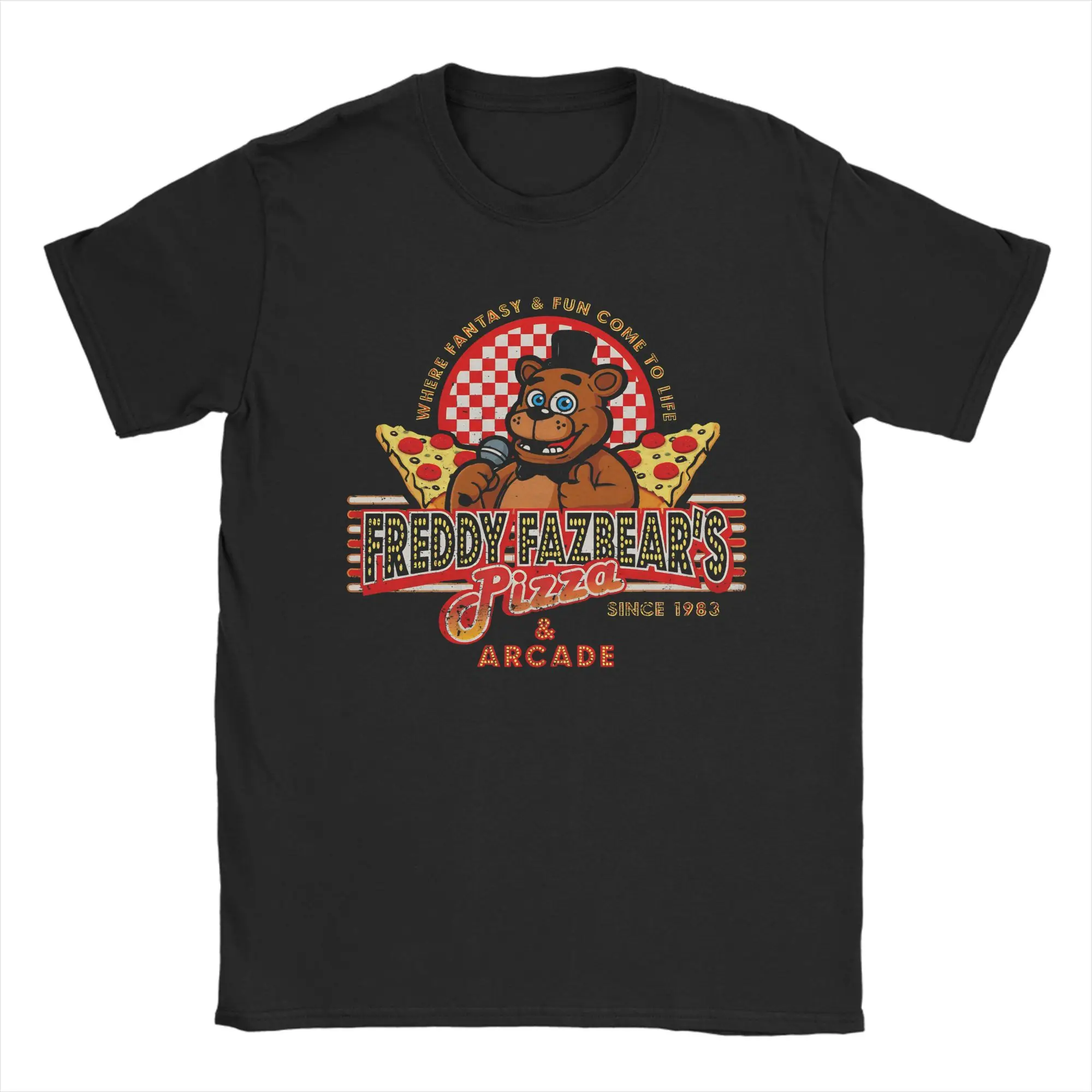 Fazbear's Pizza Since 1983 Dks Pure Cotton T-Shirt For Men Summer FNAF At Freddys Awesome T Shirts Round Neck Tees Big Size Top