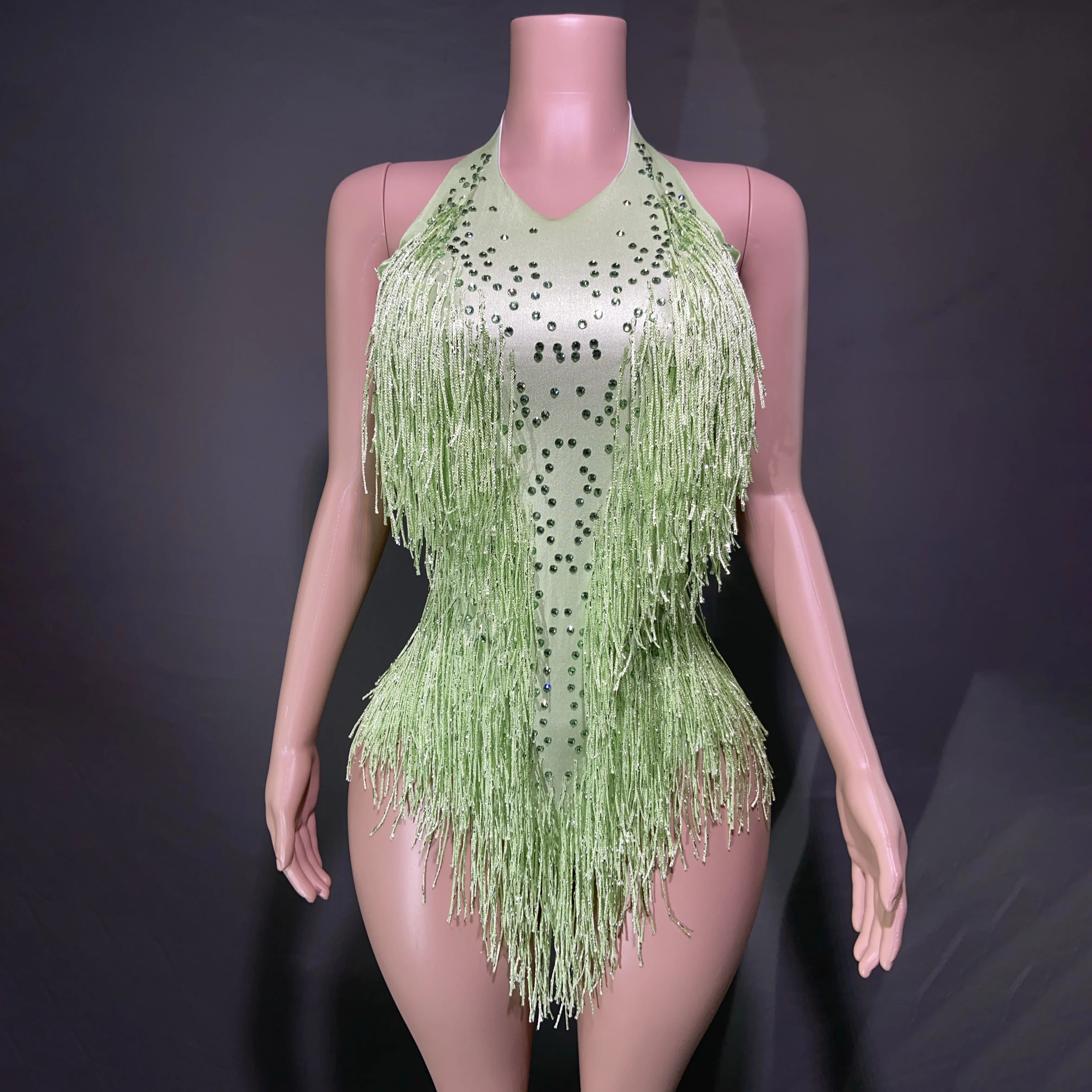 Lấp Lánh Tinh Thể Viền Bodysuit Nữ DJ Nhạc Jazz Khiêu Vũ Trang Phục Với Ren Diễn Sân Khấu Hộp Đêm Trình Diễn Trang Phục