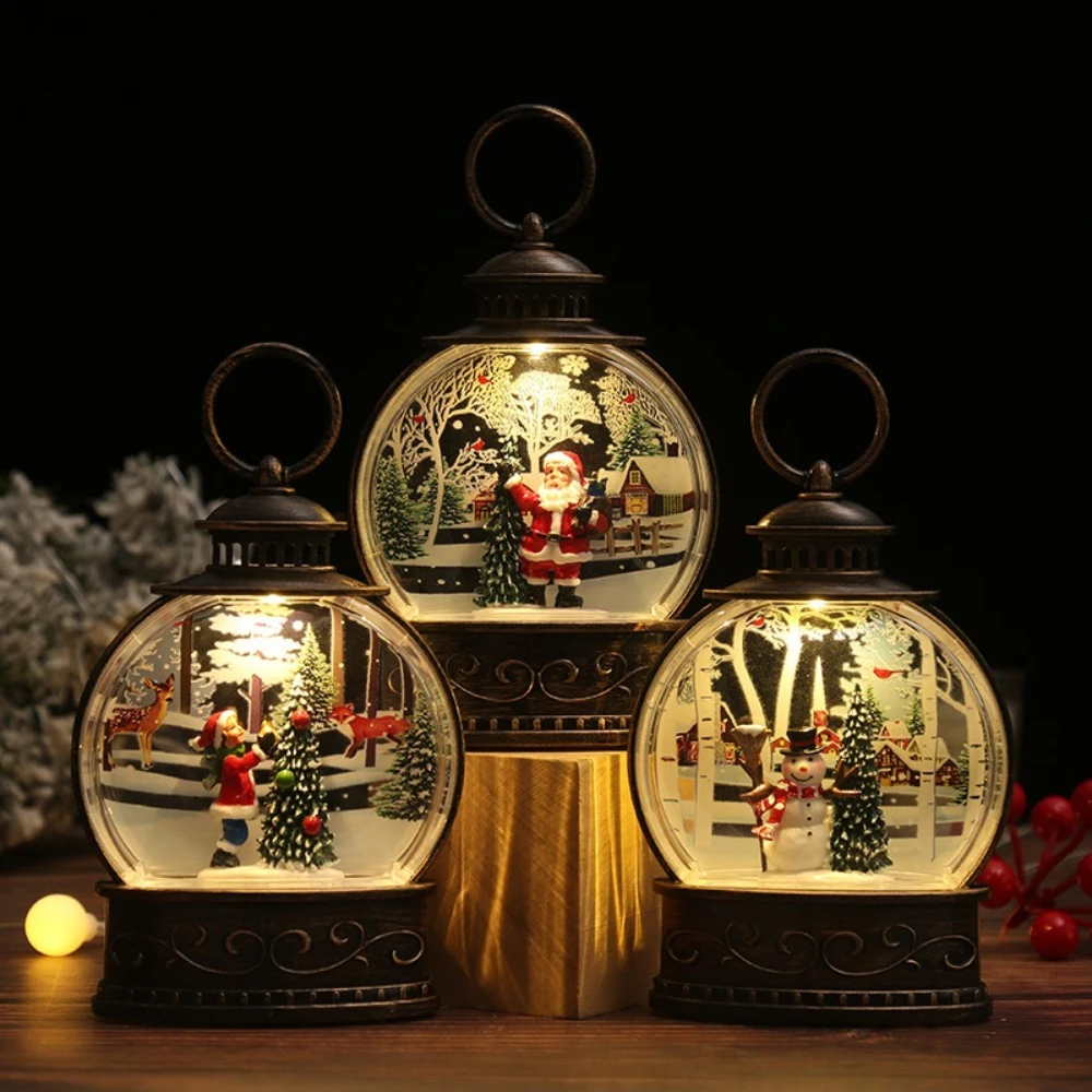 

Christmas Decorative Wind Lamps Christmas Gifts Souvenirs Santa Claus Water-filled Night Lights Flat Round Christmas Ornaments