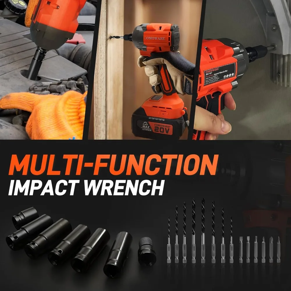 Avvitatore a percussione senza spazzole Coppia 20 V 650 Nm, utensile elettrico cordless da 480 piedi libbre con batteria da 4,0 Ah e caricabatterie rapido, 1/2 compatibile per