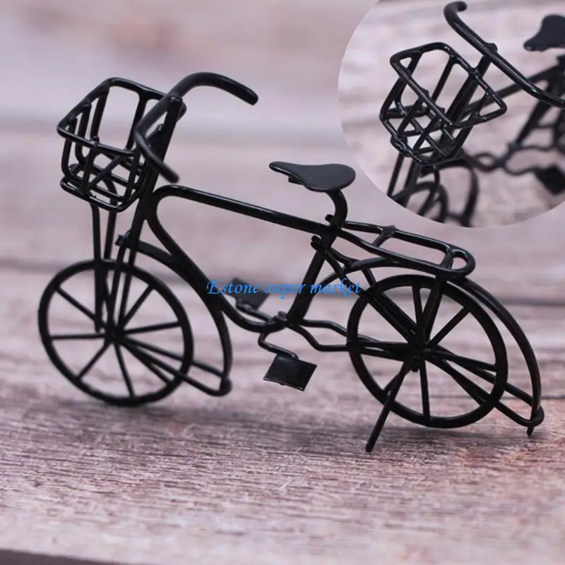 090B 1:12 Scale Dollhouse Bicycles Miniature Black Metal Bike Doll House Supplies