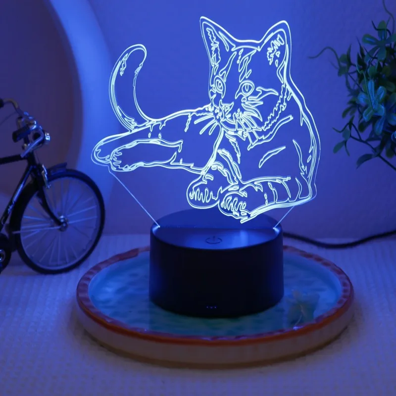 Cat 3D Night Light Plug-in Touch 7 Colors Novelty Desktop Table Lamp Decorative Desk Lamp for Bedroom Atmosphere Light USB Power