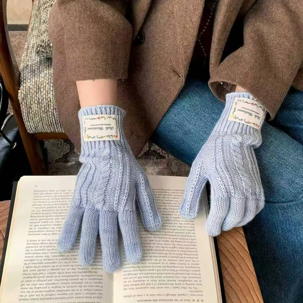 Women's Cable Knit Gloves Long Ribbed Cuff Full Finger Gloves Solid Color Autumn Winter Casual Handwear