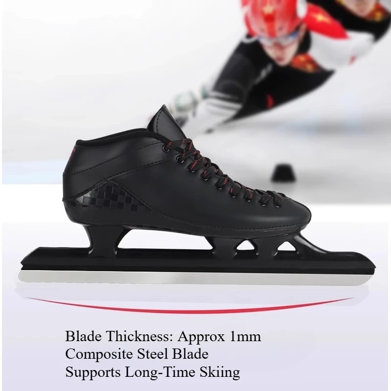 Speed Ice Skates for Adults Fleece Lined Warm Ice Skating Shoes Hard Shell Synthetic Leather Ice Blades Racing Skates Unisex