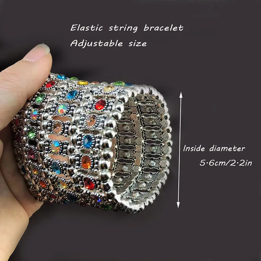 Luxury Bracelet for Women Elastic Multi-Layer Inlaid Color Rhinestones Wide Hand Accessories  Free Shipping