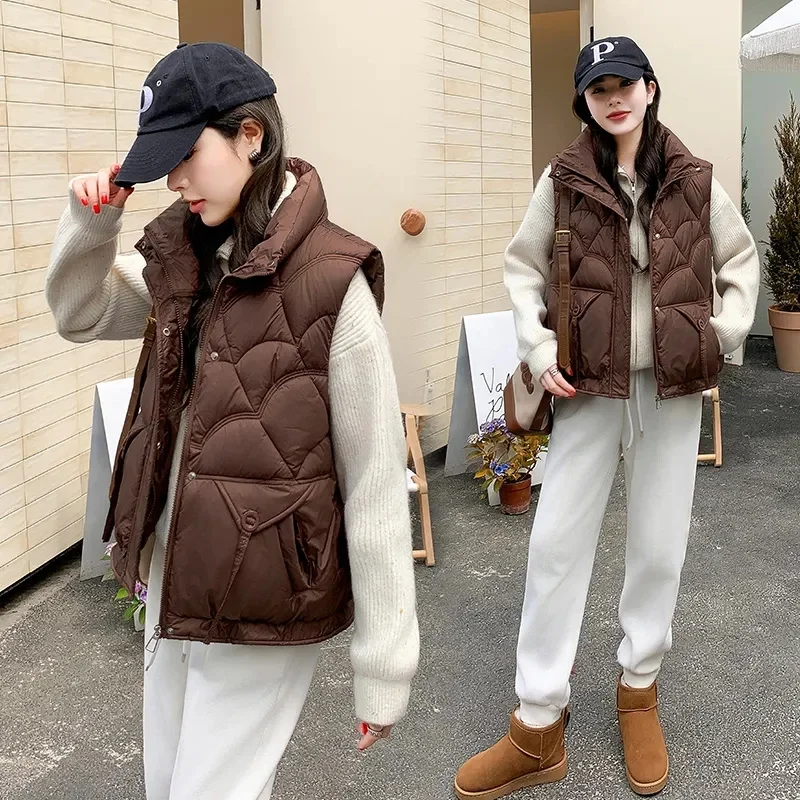 

Down Cotton Vest Jacket Women 2024 Autumn Winter New Korean Sleeveless Coat Loose Parkas Short Fashion Waistcoat Overwear Female