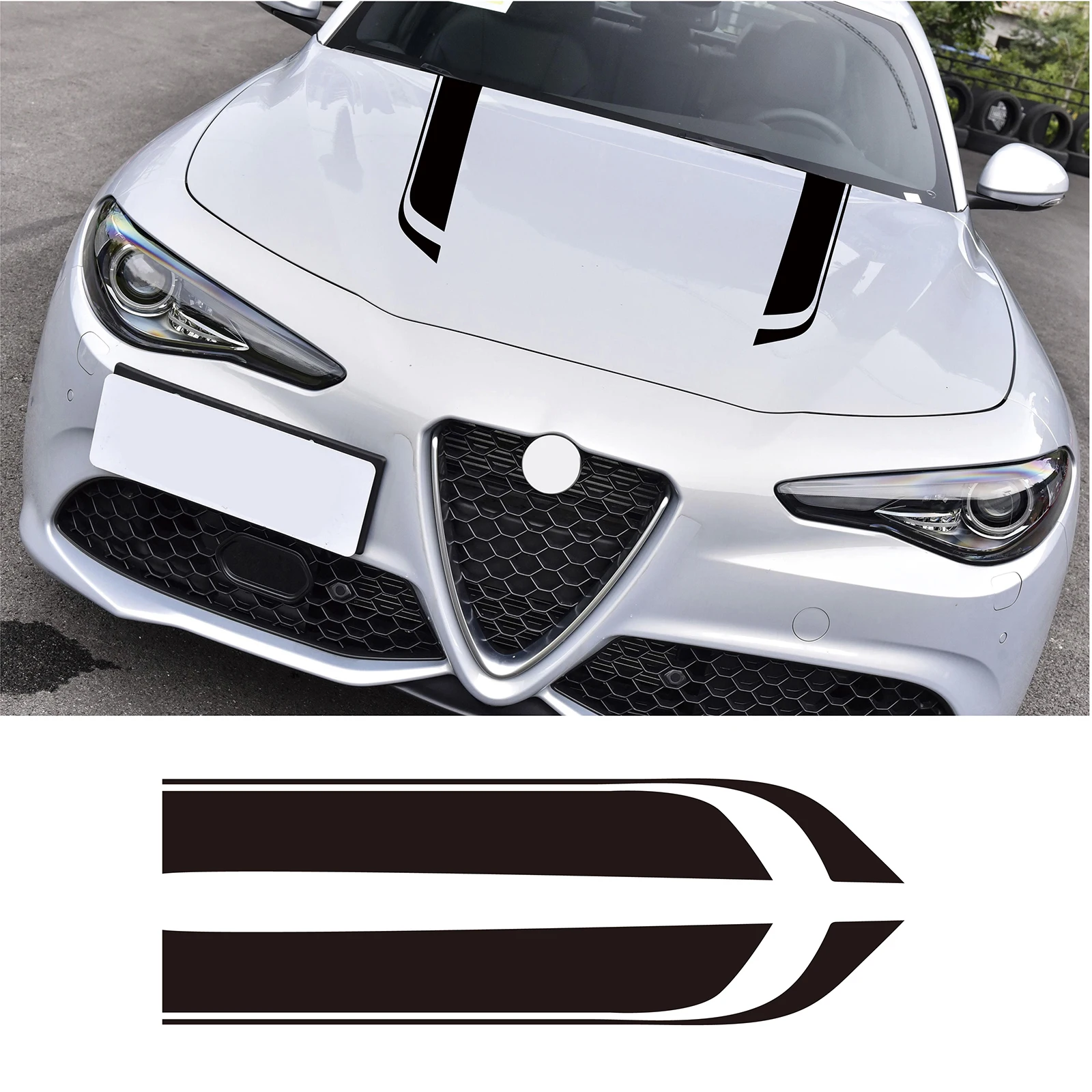 

2Pcs Vinyl Film Car Stickers Apply For Alfa Ford Toyota Car Hood Stripes Sticker Engine Bonnet Cover Trim Decals Accessories