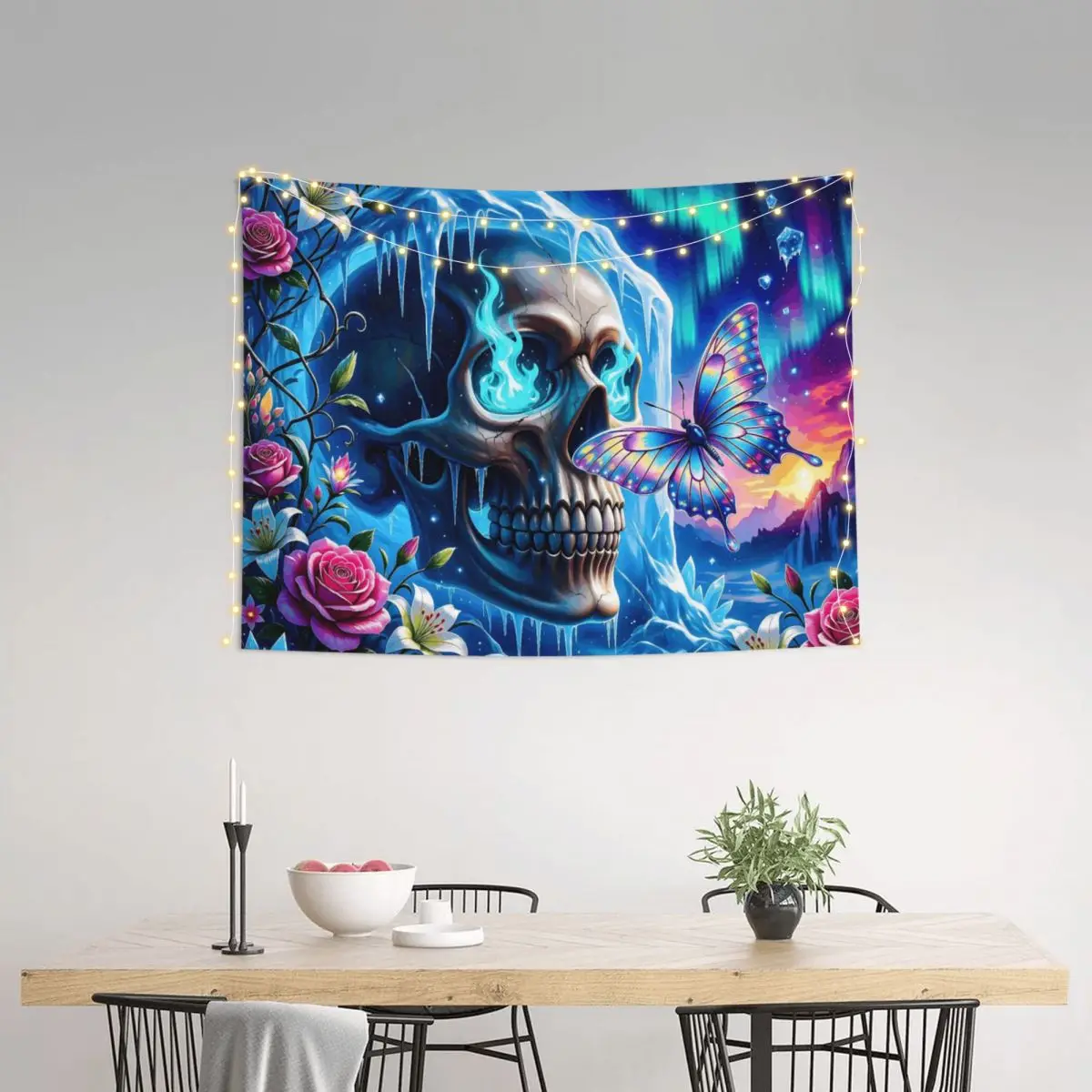 Halloween Skull Tapestry Wall Hanging Hippie Polyester Wall Tapestry Mysterious Art Blanket Room Decor 95x73cm