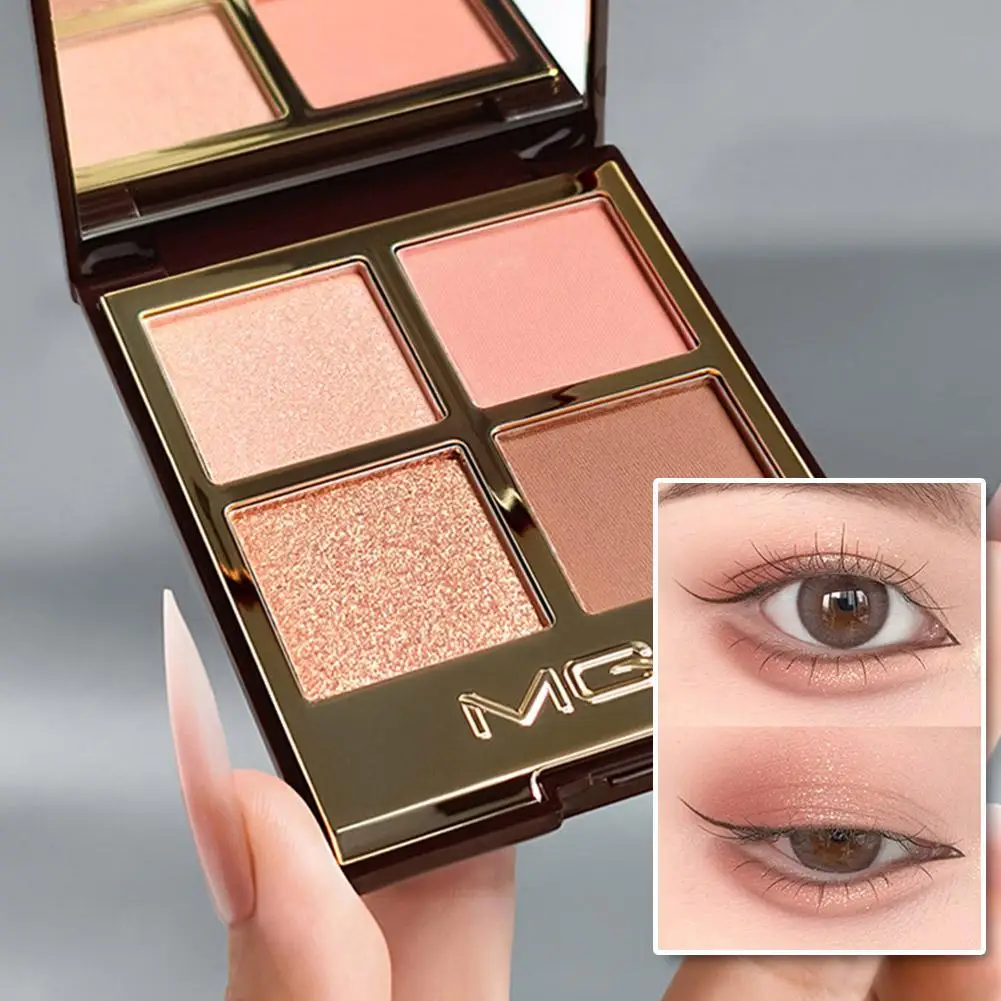 Palette de fards à paupières brun rose doux, paillettes nacrées, tons de terre marron clair mat pour le contour du visage, maquillage Blush