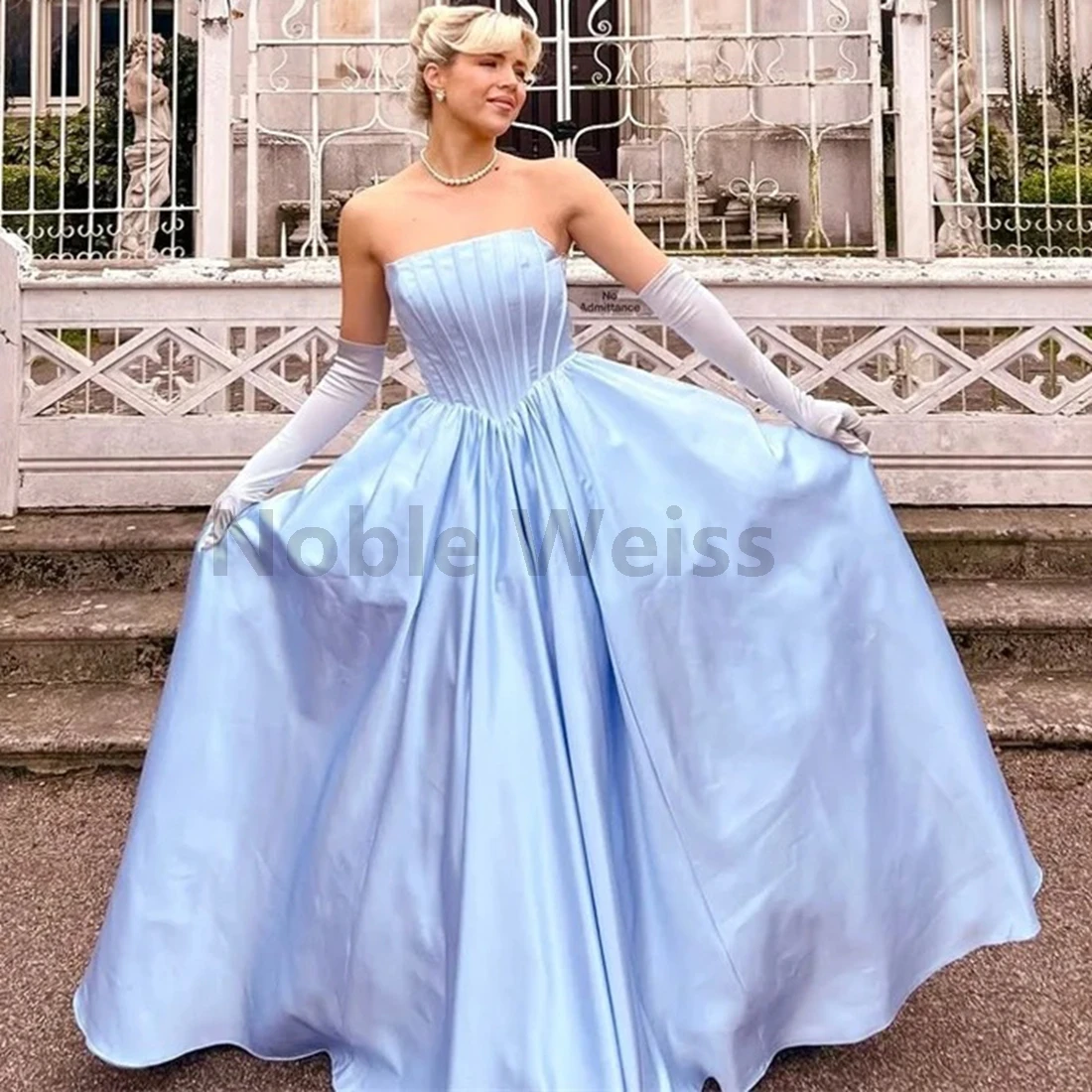 

SATIN A-LINE Pleat Evening Dresses Strapless Sleeveless Formal Party Gowns for Women Long Prom Gown Customize