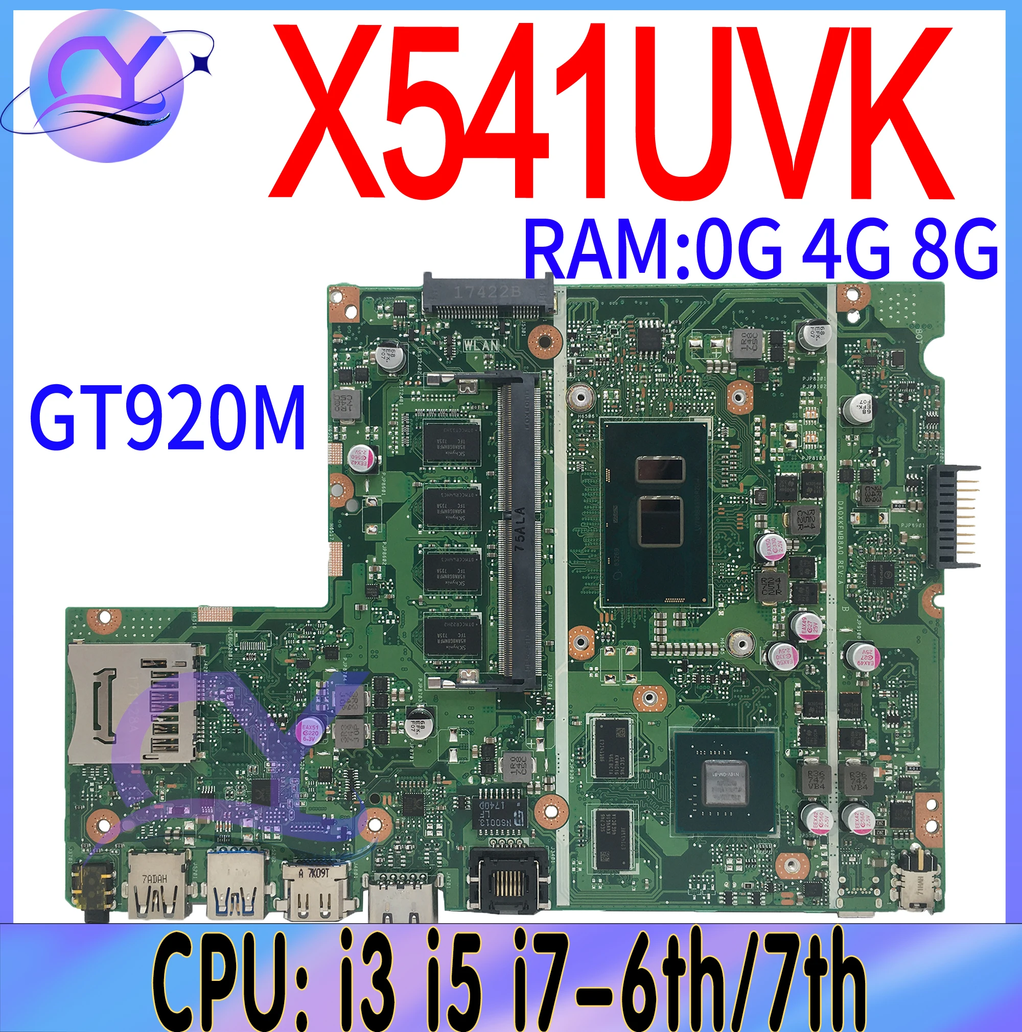 X541UV Mainboard For ASUS X541U X541UJ A541U X541UVK K541U PLACA Laptop Motherboard With 4GB 8G i3 i5 i7-6th GT920M 100% Working