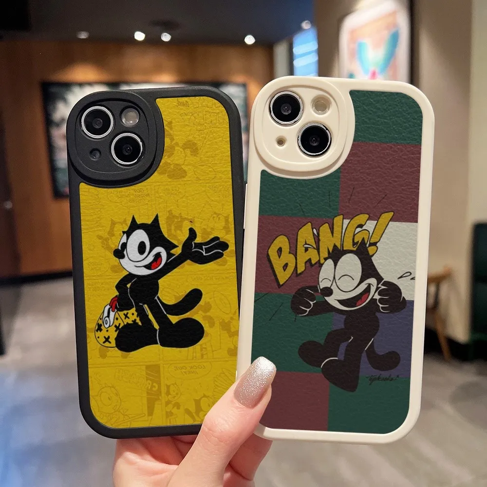 Cartoon F-Felix the C-Cats Phone Case For IPhone 14 15 11 13 12 Pro Max Mini X Xr 8 Plus SE2020 White Leather Soft Silicone Text