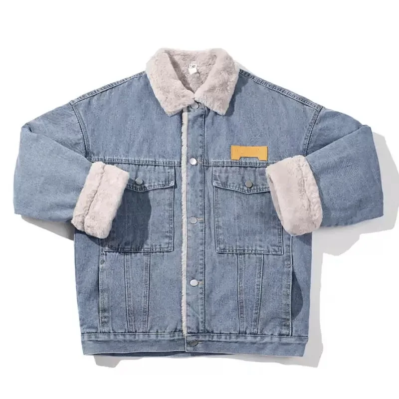 

Осень и зима, новая модная тенденция, ретро флисовая толстая теплая джинсовая куртка, мужская повседневная свободная спортивная куртка большого размера, высококачественная куртка